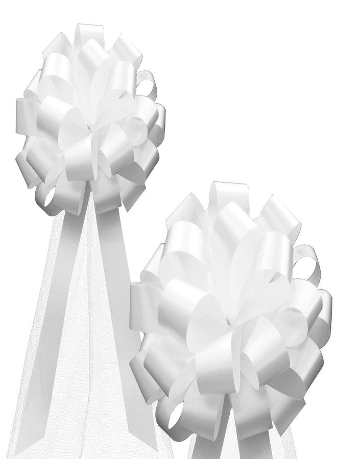 GiftWrap Etc. White Wedding Pull Bows with Tulle Tails - 8" Wide, Set of 6, Pew Bows, Reception, Valentine's Day, Birthday, Mother's Day, Anniversary, Event Decoration, Christmas - Image 1